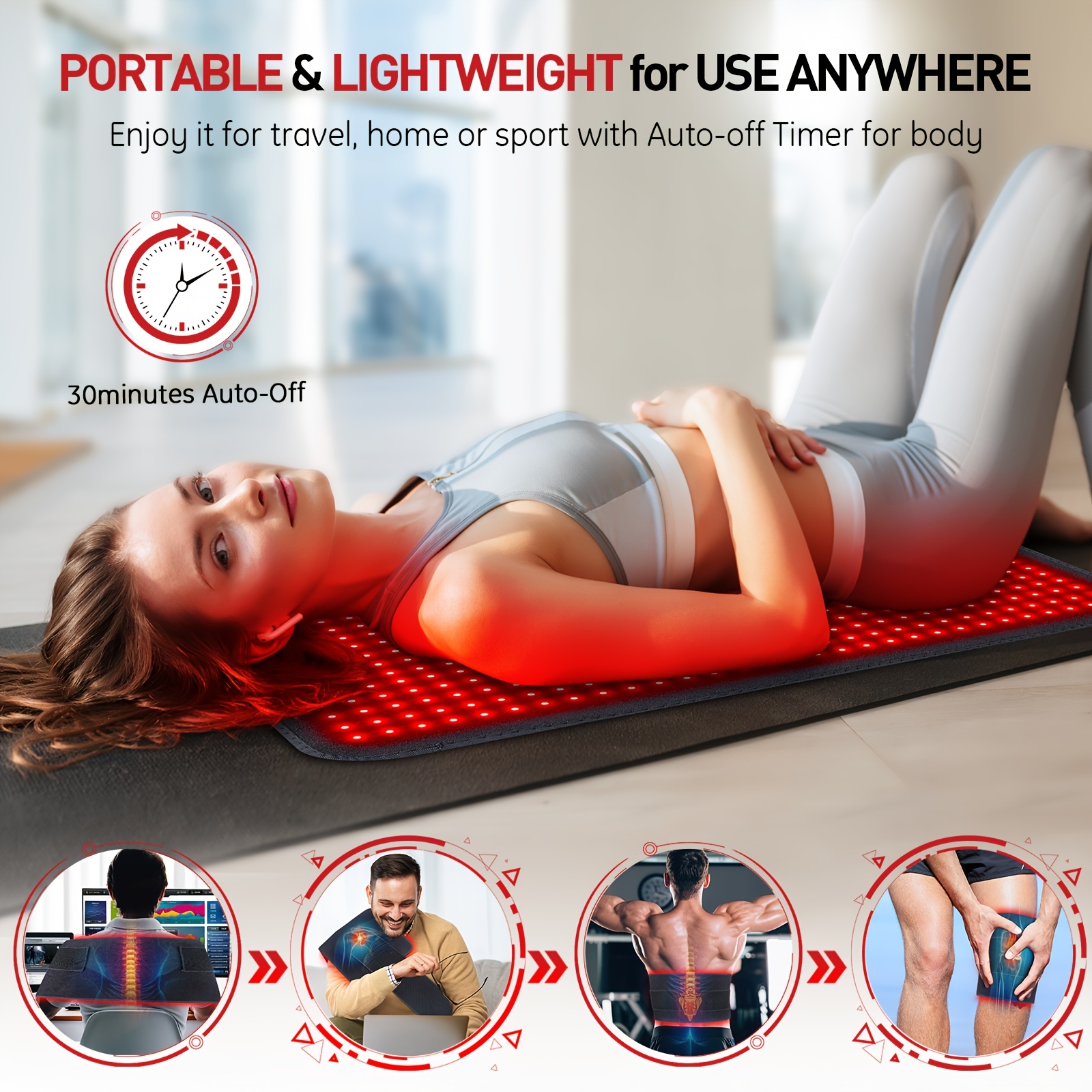 360 led   660 850nm infrared red light   pad wireless portable timer heating pad for   multi site     mat for home office use with neck back knee shoulder soothing Product details 2