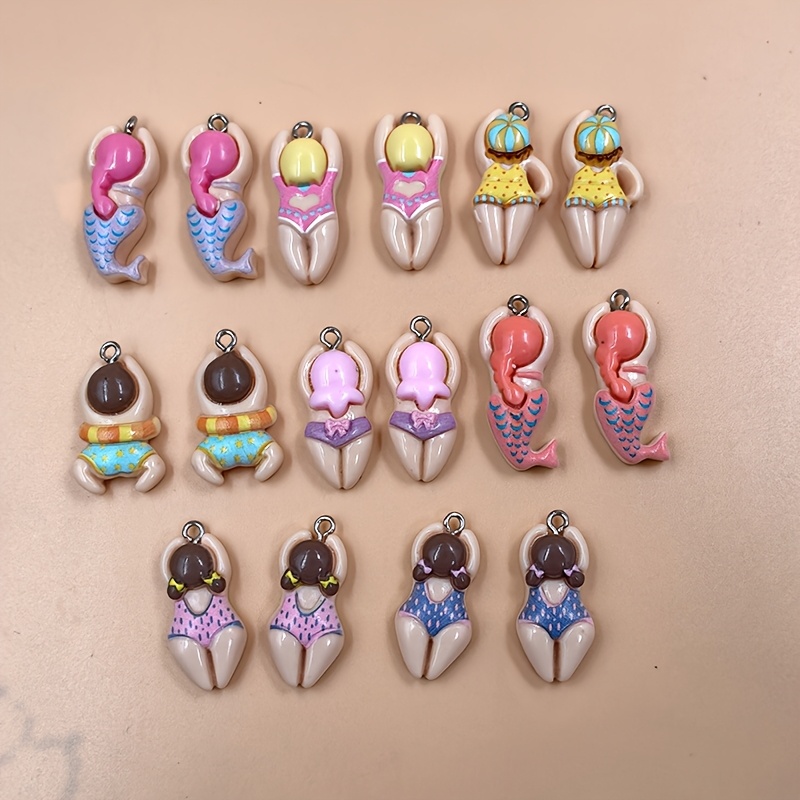 E-shop 16 Stück Niedliche Cartoon-Schwimm-Anhänger für Männer Frauen, Resin-Schmuckanhänger, Bastelzubehör für Handgemachte DIY Ohrringe