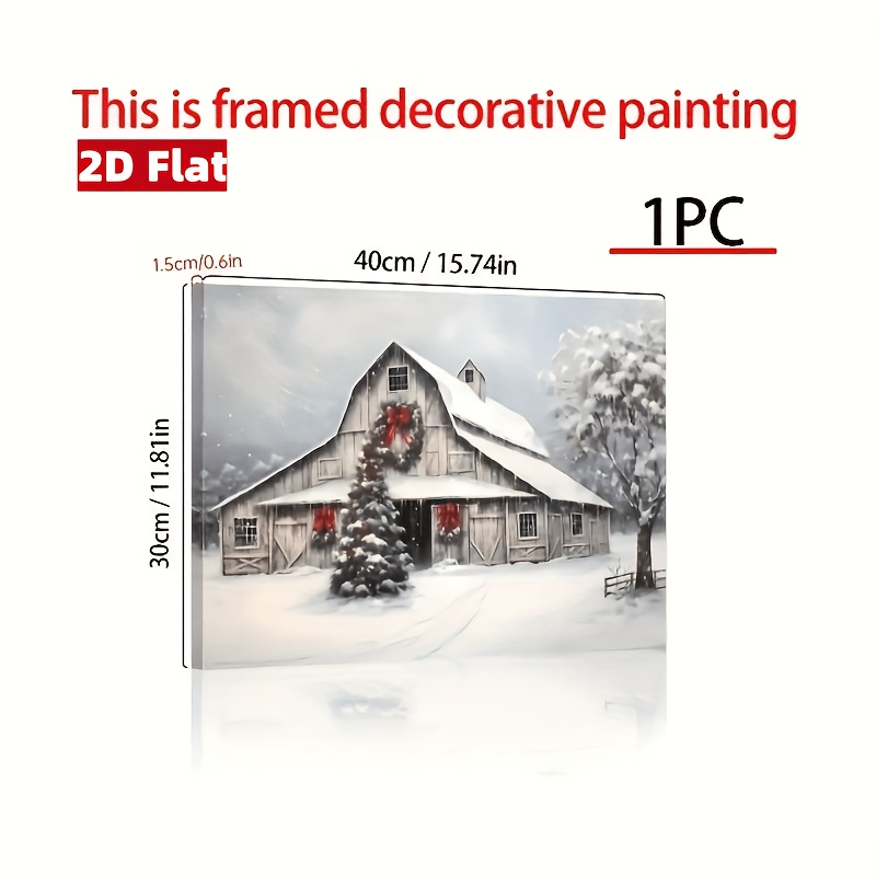 TEMU 2d Flat 30*40 Inch Framed Christmas Canvas Wall Art, Christmas Barn Poster Canvas Paintings, Ideal Gift For Bedroom Living Room , Wall Decor,