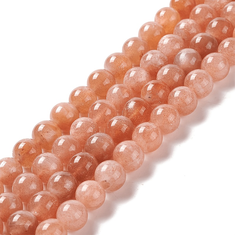 TEMU 4/6/8/10mm Options, Clear Sunstone Round Loose Beads, Full-sparkle Sunstone Semi-finished Beads, Hydrating Transparent Orange-pink With Golden