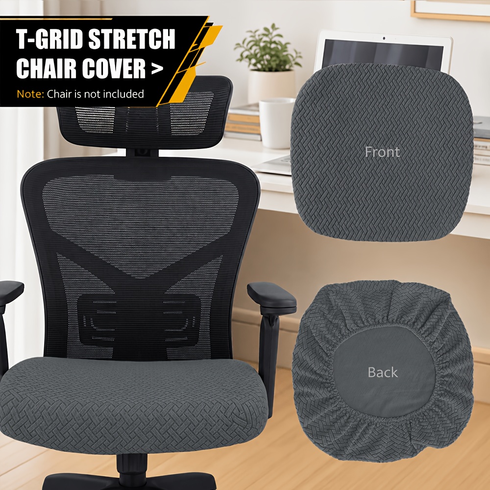 TEMU 1pc T-shaped Jacquard Elastic Office Chair Cover, Stretch Chair Cover, Suitable For Bedroom, Study, And Office Decoration, Removable And