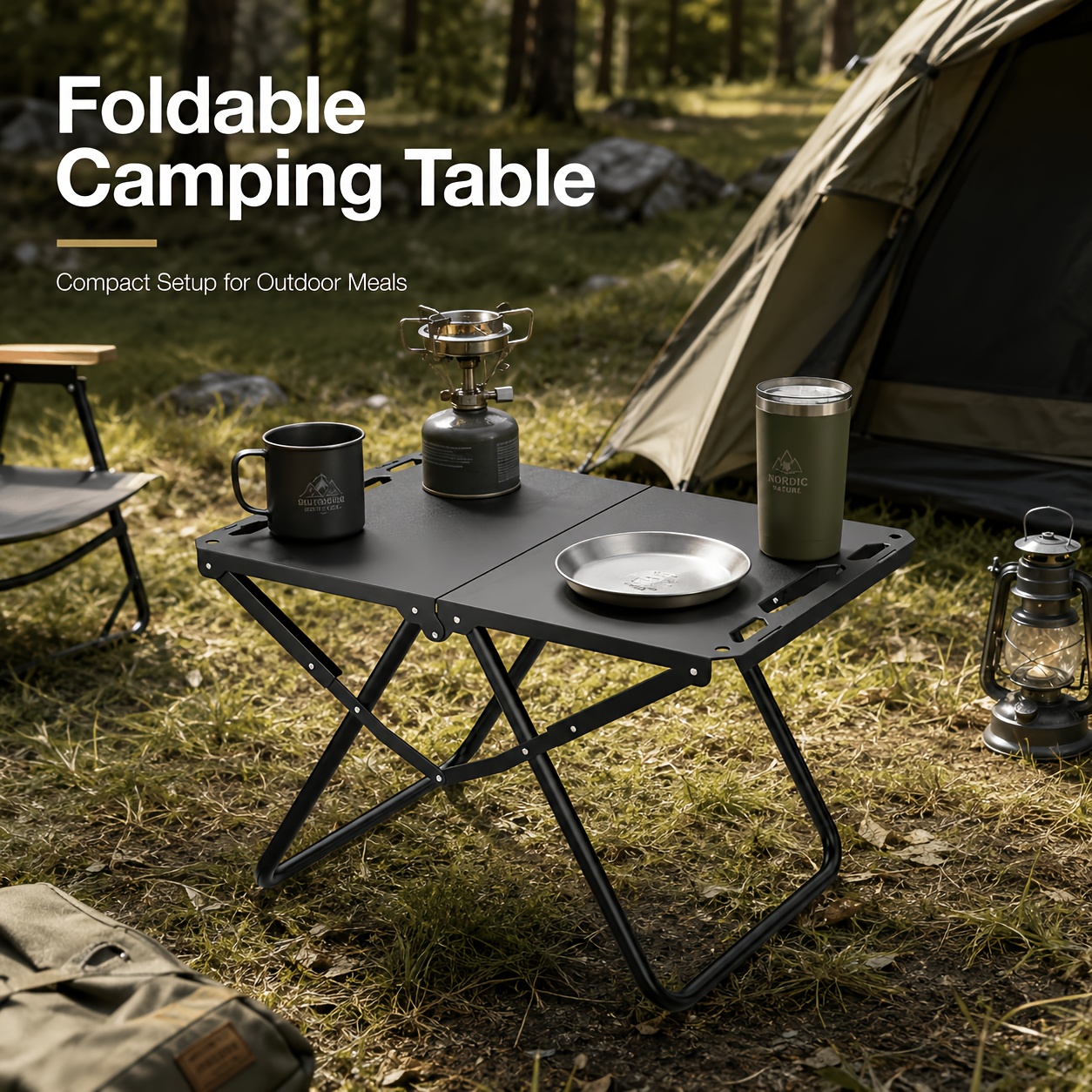 TEMU Portable Foldable Camping Table, Compact Outdoor Table With Carry Handles And Reinforced Frame, Table For Gear, Cups And Outdoor Setup, Suitable