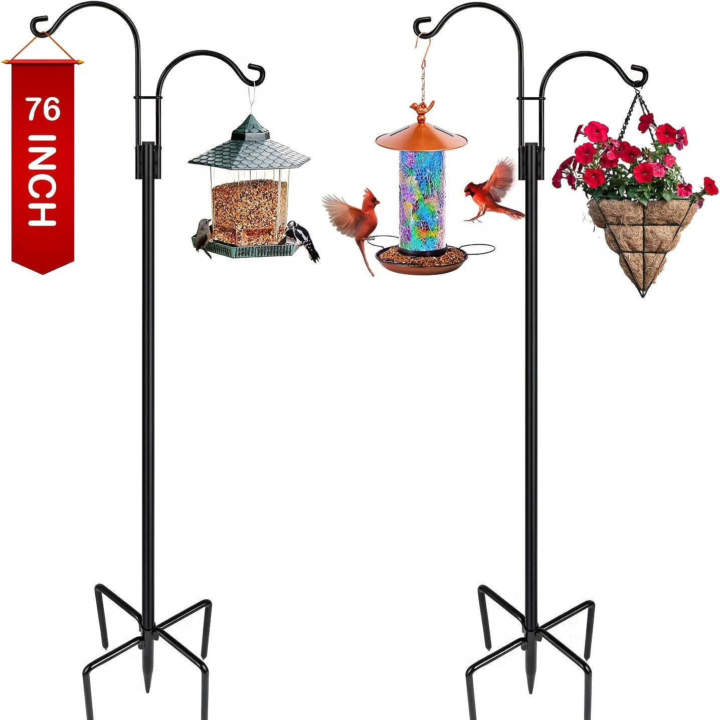 

Xdw-gifts, 2-piece Set, 76 Inch Double Shepherd Metal Hook, Outdoor Heavy-duty Garden Pole, 5-claw Fork Fixed, Used To Hang Bird Feeders, Plant Baskets, Solar Lights, Lanterns, Garden Plants, Clothes