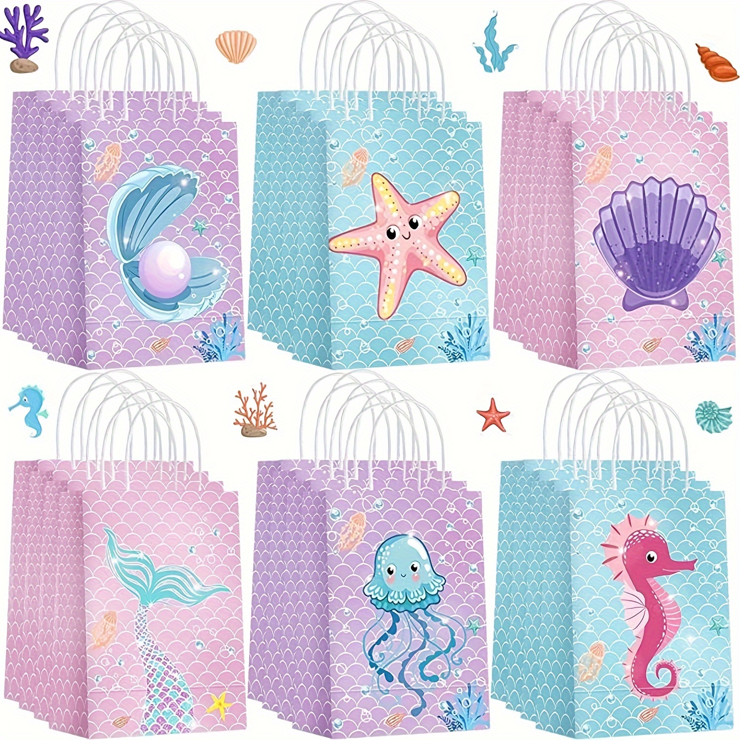 

magical Mermaid" 18-pack Mermaid Themed Party Favor Bags - Durable Kraft Paper Gift Bags With Gradient Scales Design For Birthdays, Weddings & Bridal Showers