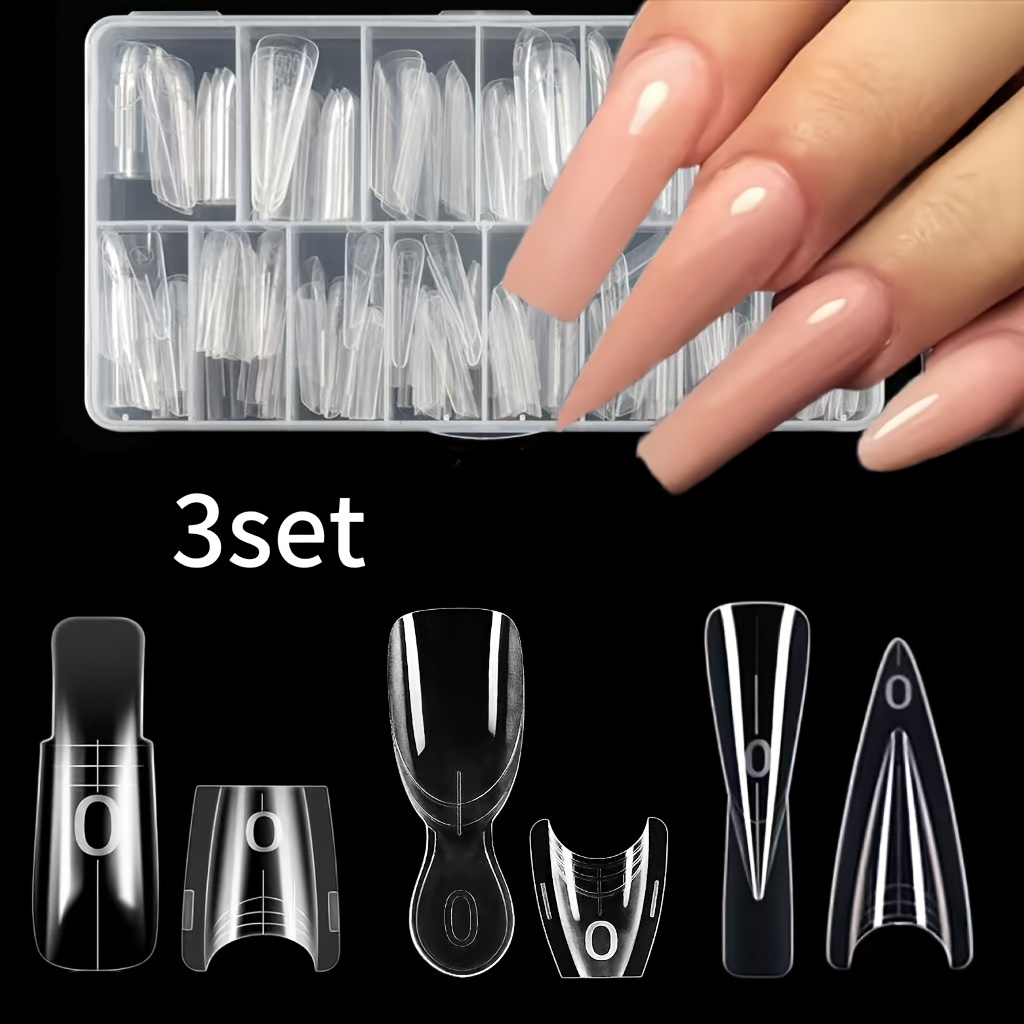 TEMU New Sandwich-style Nail Extension Mold Set With Handles, Featuring Medium Square, Medium Stiletto, And Medium Almond Shapes. You Can Quickly