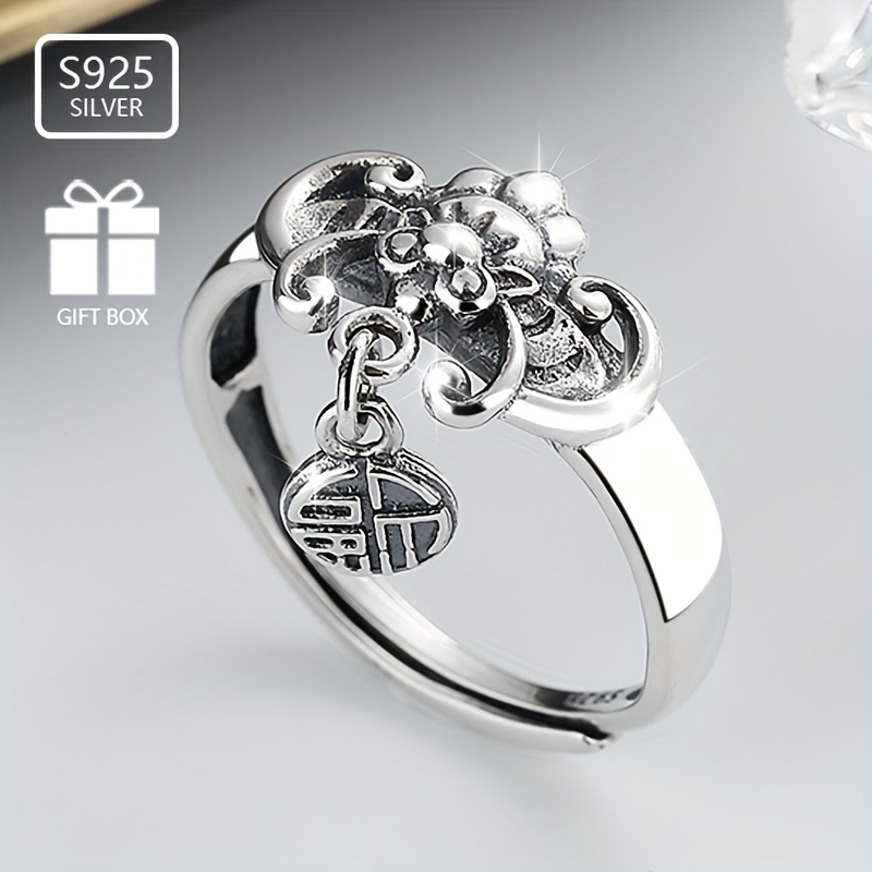 

Vintage Ethnic Style Butterfly Flower Pendant Ring Made Of Sterling Silver, Suitable For Daily Wear And Gatherings For Fashionable Ladies. (approximately 2.76g)