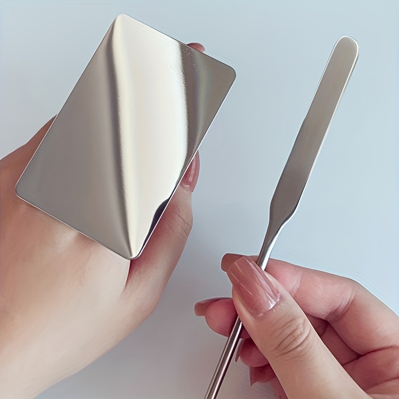 

2pcs Professional Makeup Foundation Spatula Set - Stainless Steel Mixing Stick & Round Head Acrylic Palette - Ideal For Applying Foundation & Blending Cosmetics - Unscented