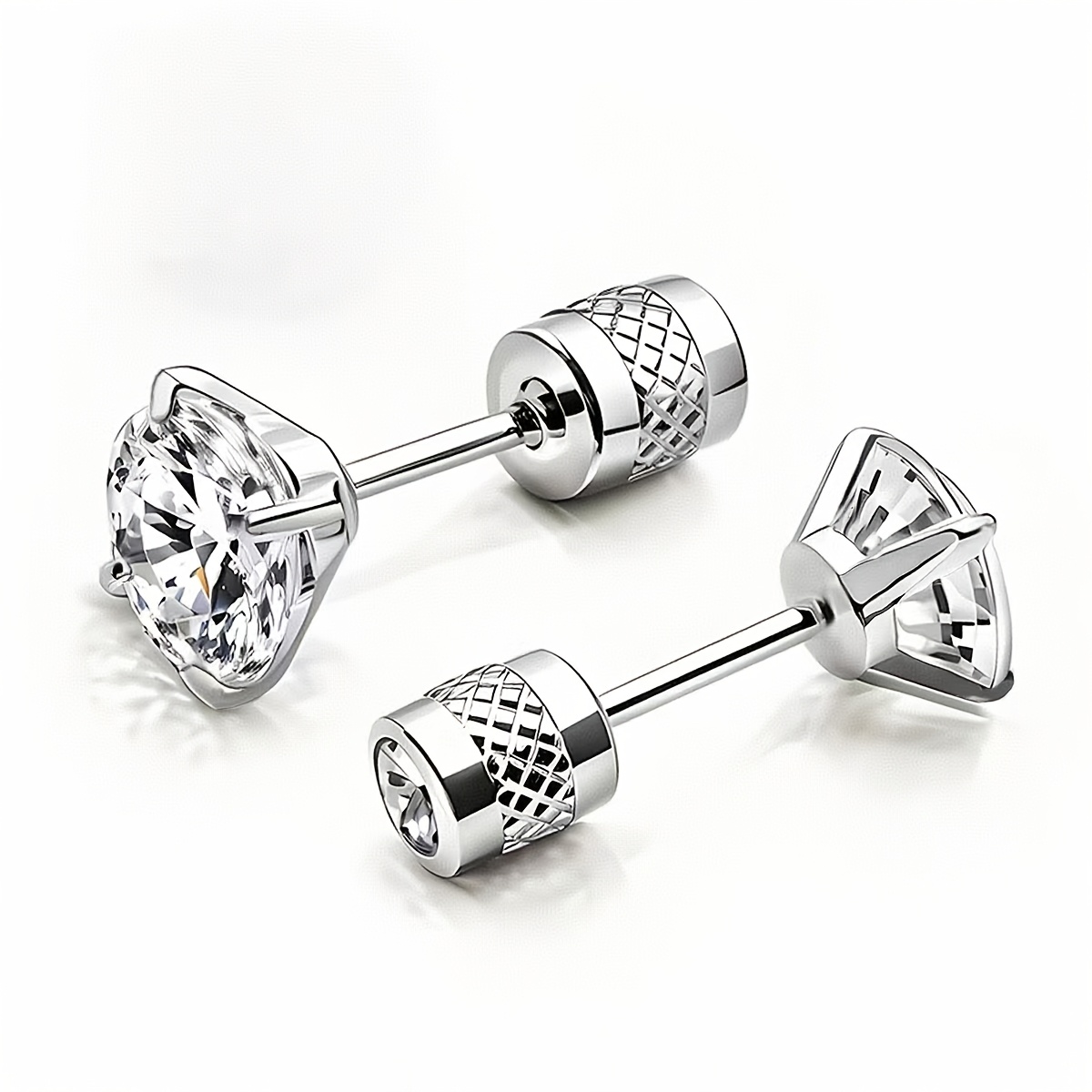 TEMU 3 Pairs/set Of Hypoallergenic 4mm316 Stainless Steel Four-claw -encrusted Round Synthetic Cubic 5a Zirconia Earrings, Suitable For Any Occasion.
