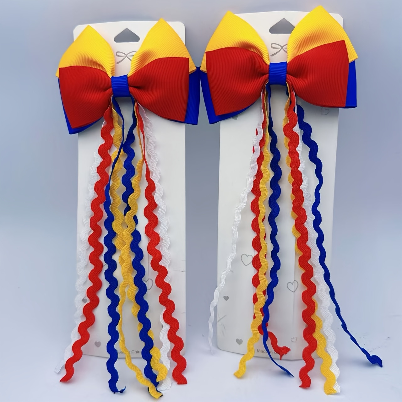 TEMU Paquete de 2 pinzas para el cabello con de cinta ondulada acanalada multicolor, banda acanalada , borlas largas , pinzas de que no dañan el