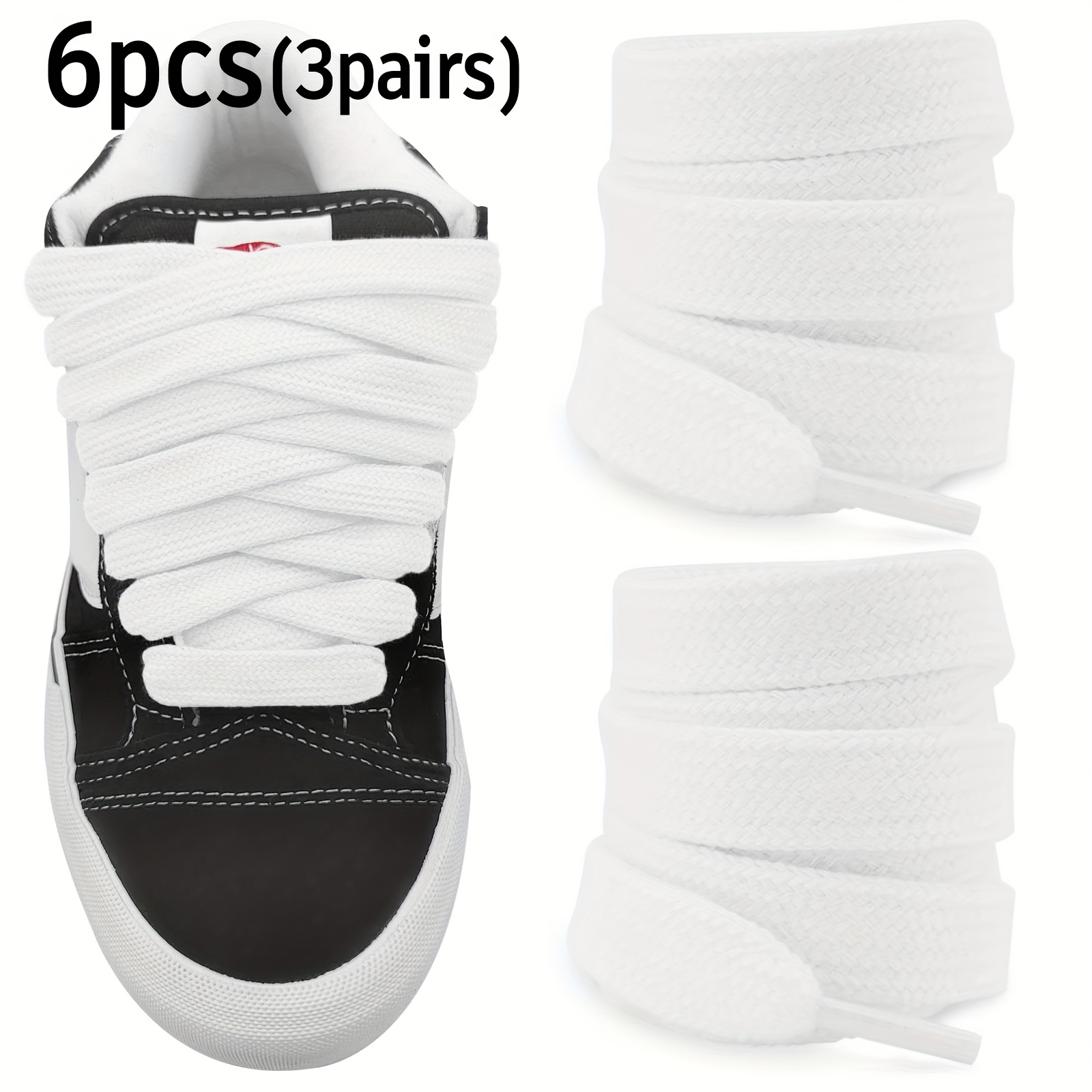 6pcs (3 Pairs) Heavy-Duty Skate Shoe Laces - Extra Wide 2cm Replacement shoelaces, Thick Cushioned laces for Skateboarding, Sneakers, Boots - Non-Slip, Easy Replacement (6 Total), Sneaker Accessories, Solid  , Reinforced Construction,  