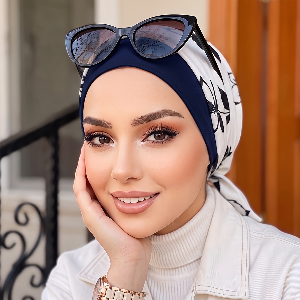 TEMU 2pcs Women's Headscarf Craft Polyester Inner Cap And Printed Headband, Elastic Turban, Suitable For Women' Outing And Commuting Casual Wear