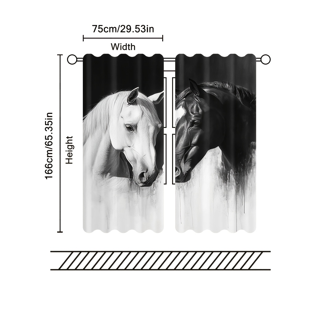 TEMU 2pcs The Horse Printed Curtain - Rod Pocket Window With Rustic Charm For Bedroom, Office, Kitchen, Living Room, Study - Home Decor, Room