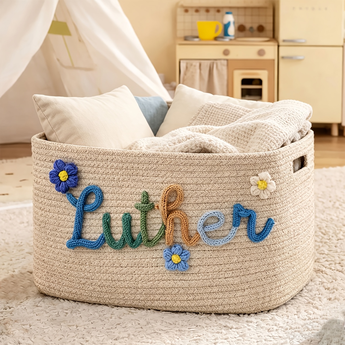Personalized Two-Tone Storage Basket, Custom Household Organizer