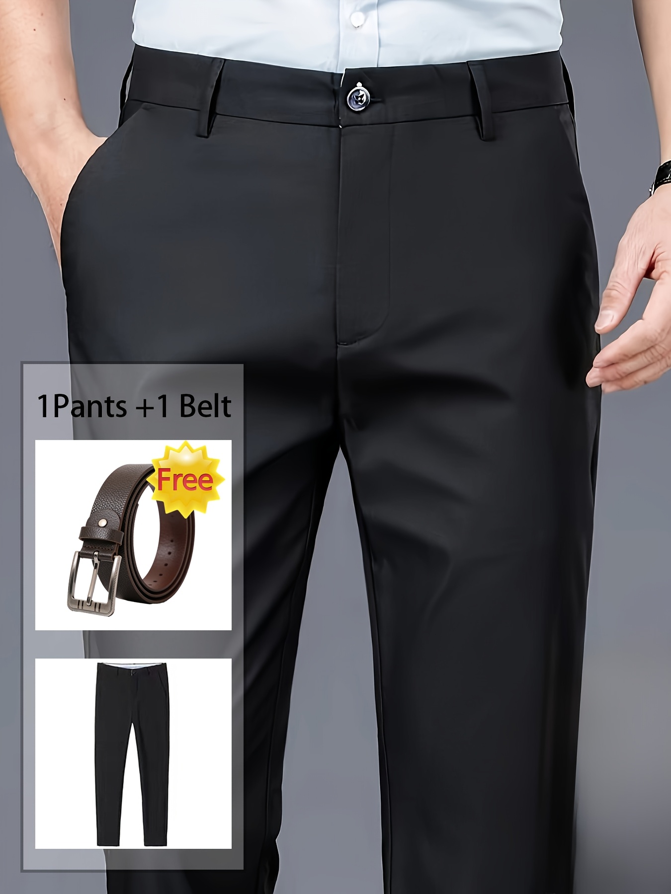 Men's Professional Business Trousers, Stretch, Wrinkle-resistant and Iron-free, Formal & Casual Loose Straight-leg Suit Pants, Versatile for Office Workers, Ideal Gift for Work Wear