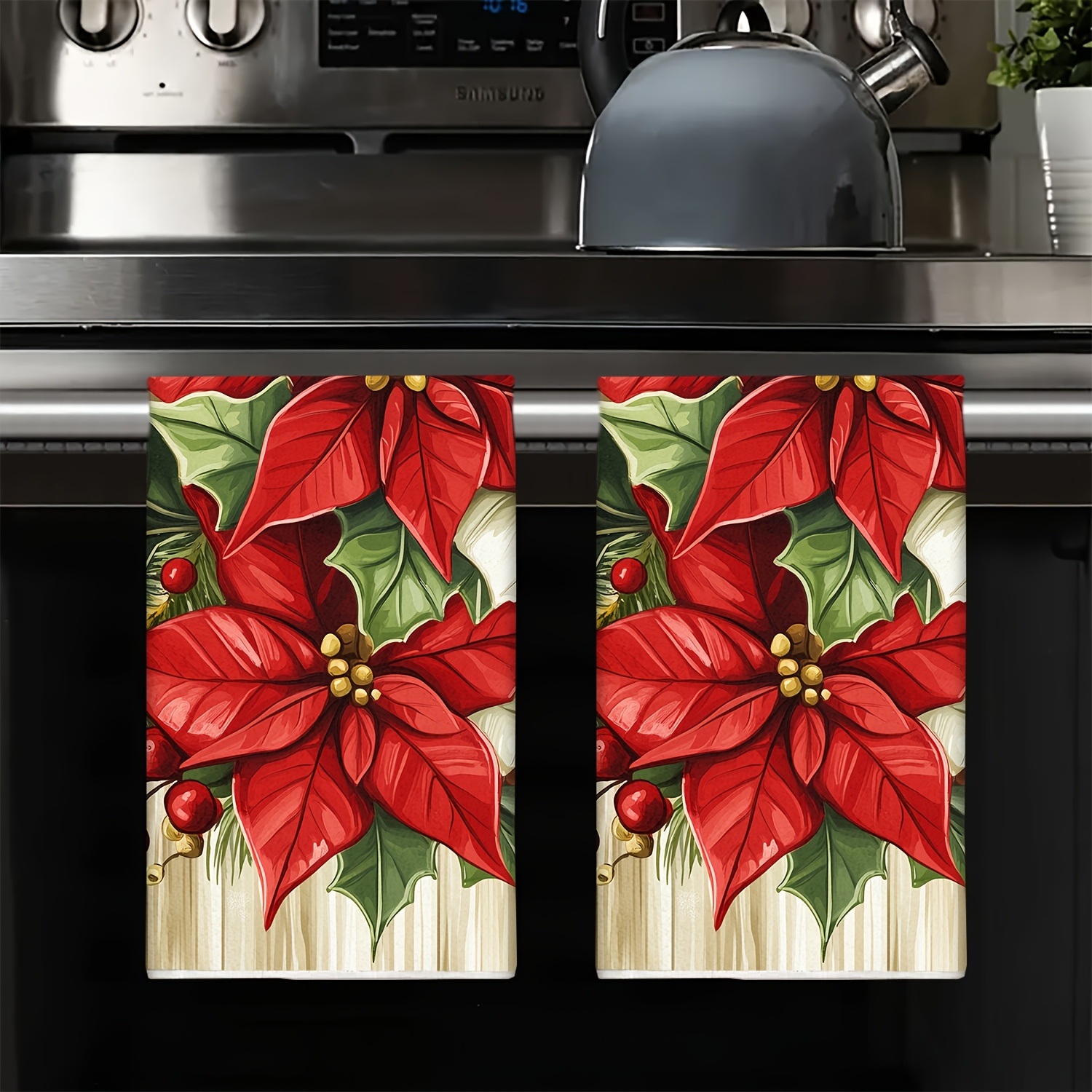 TEMU 2pcs,polyester Single Sided Printed Kitchen Towels With Festive - For Holiday Table Decor, Perfect Christmas Gift, Dish Towels For Kitchen,