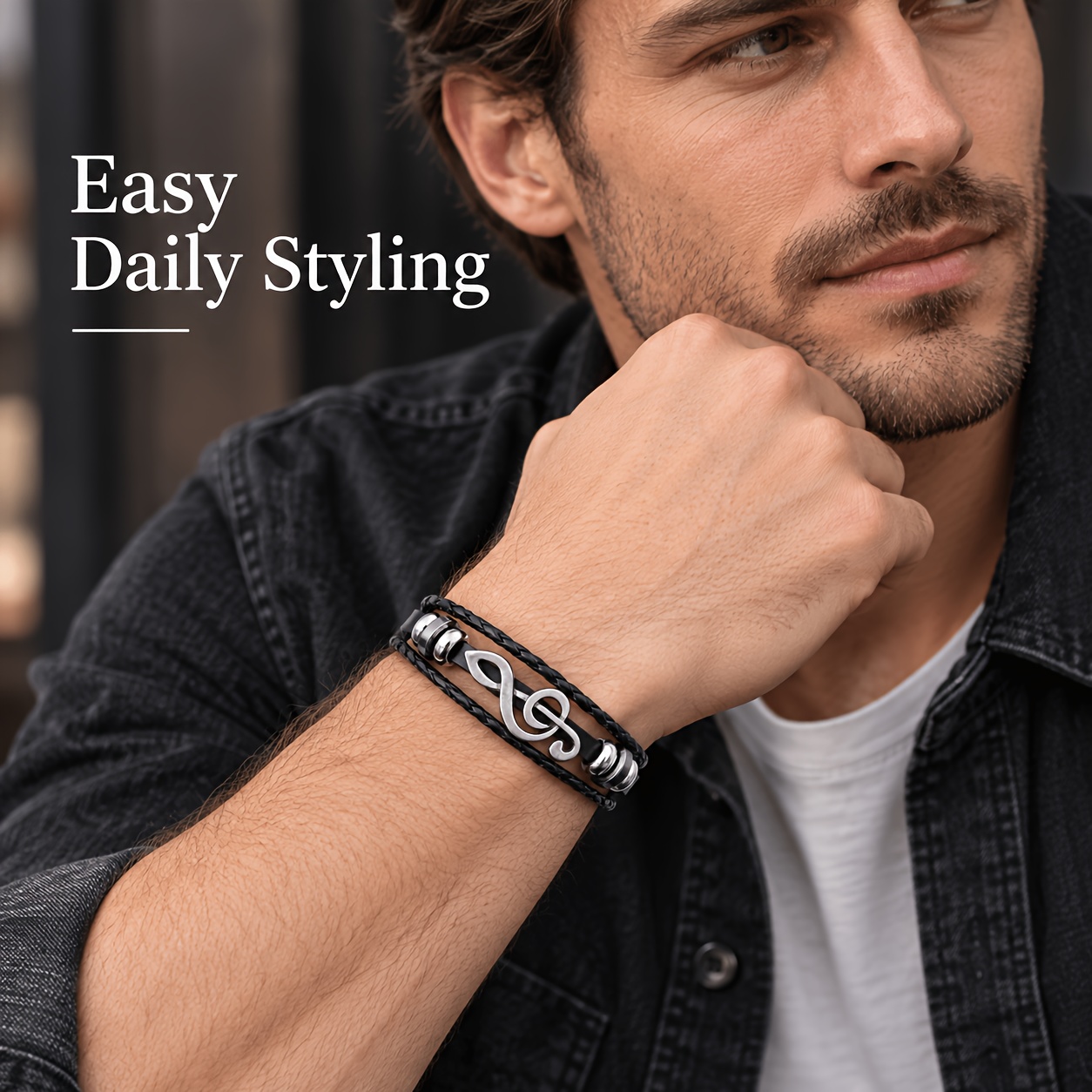 Unisex Music Note Multi-Layer Adjustable Cuff Bracelet