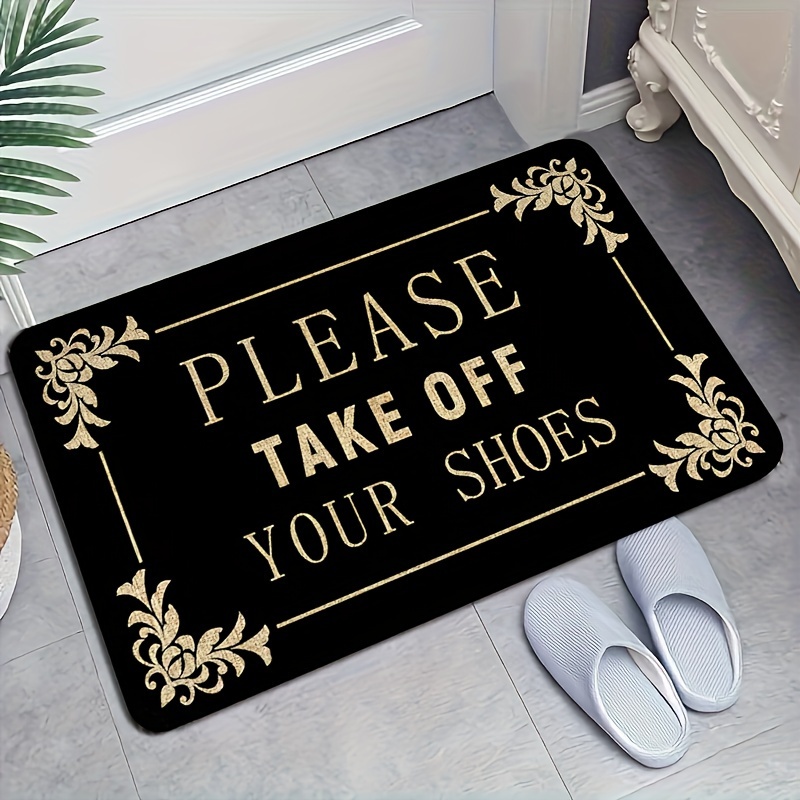 1pc please     welcome mat polyester non slip doormat rectangular pvc backed home decor for front door   patio porch trim machine washable details 8