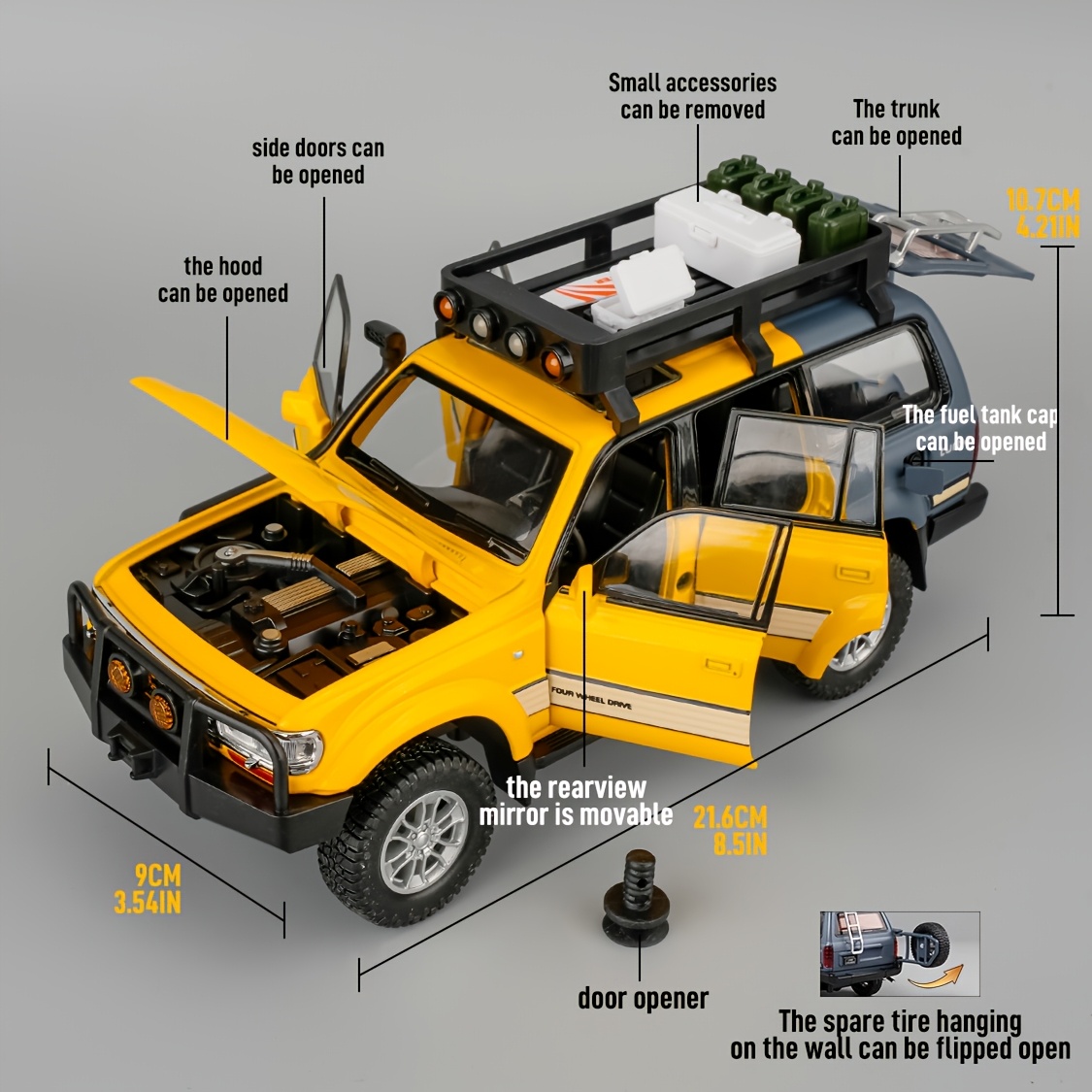 Image of 1:24 Scale Land Cruiser Lc80 Off-road Die-cast Model | Alloy, Openable Doors, Collectible Home Decor, Birthday & New Year Gift, Detailed, Yellow
