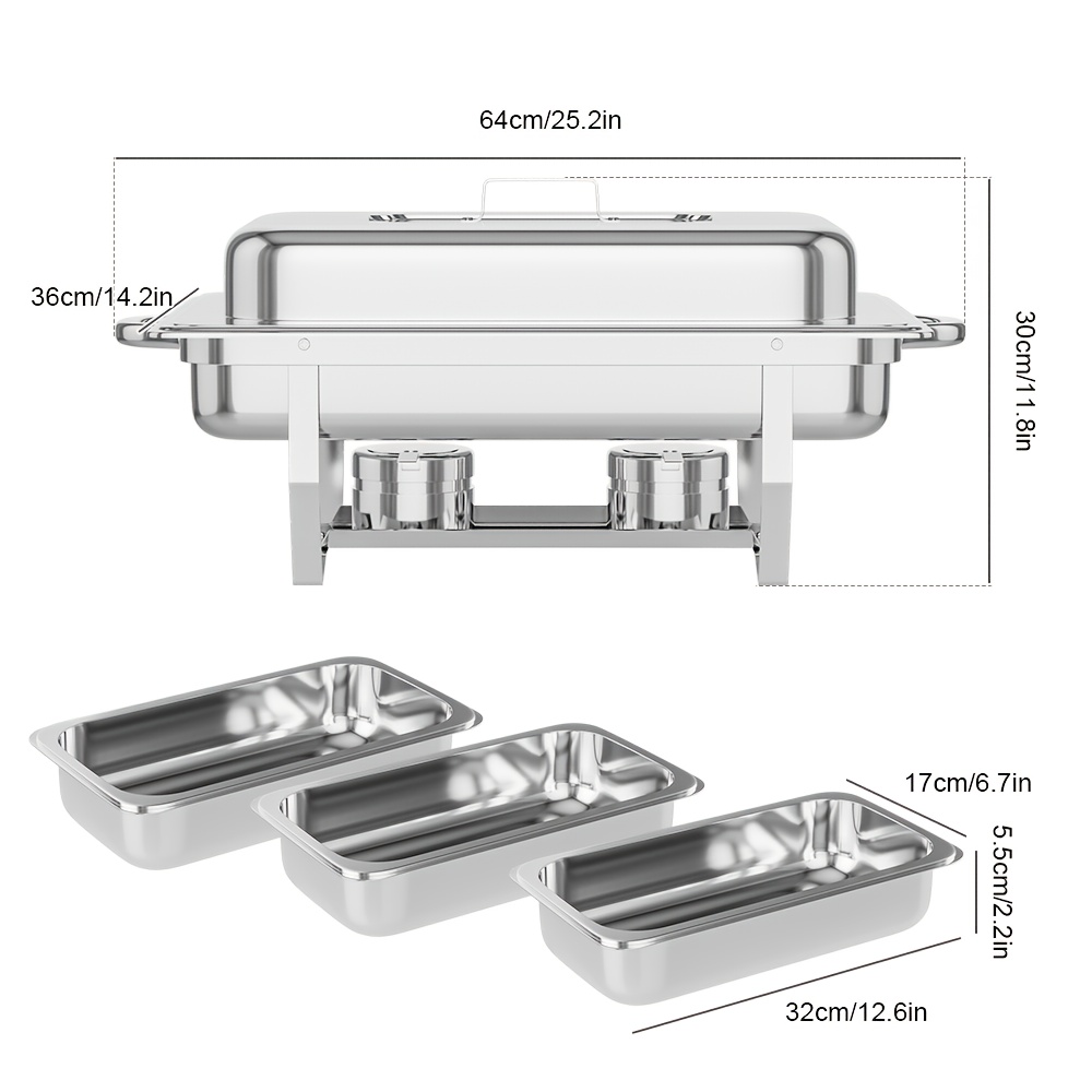 TEMU Lot de 1/3/5 réchauds à plat chaud pour buffet, 9 pintes, en acier inoxydable avec bord roulé, ensembles de réchauds et réchauds de buffet avec