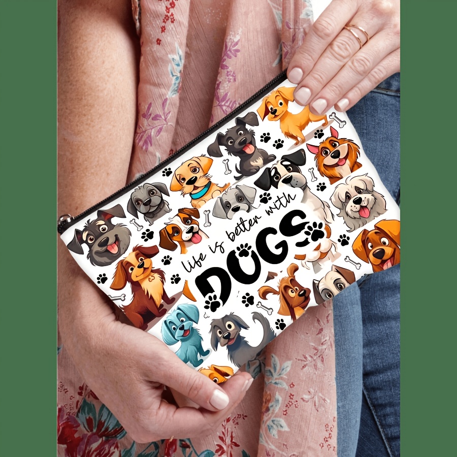 TEMU 1pc Of Makeup Pouch And Cosmetic Bag, Featuring A Illustration Pattern, Ideal For Home Organization And Travel Portability. A Dog Lovers And