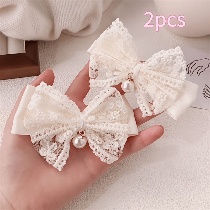 TEMU 2 stuks Witte Kant Haarspeld Hoofdband Scrunchie, Bloem Borduurwerk Veelzijdige Styling Haar Accessoires Valentijnsdag Sfeer Pony Decoratie