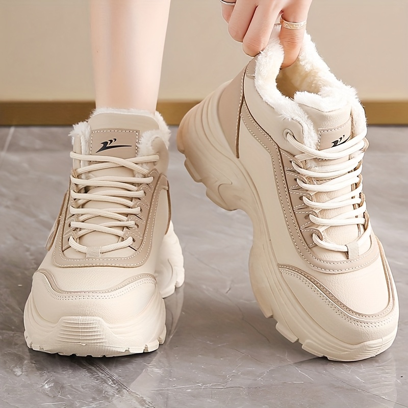 womens winter boots thick warm high top shoes with cushioned pvc sole beige white black synthetic cover upper non slip traction outdoors everyday formal events cold weather footwear winter shoes outdoor footwear plush lined interior durable traction footwear seasonal footwear   cozy lining office wear Product details 6