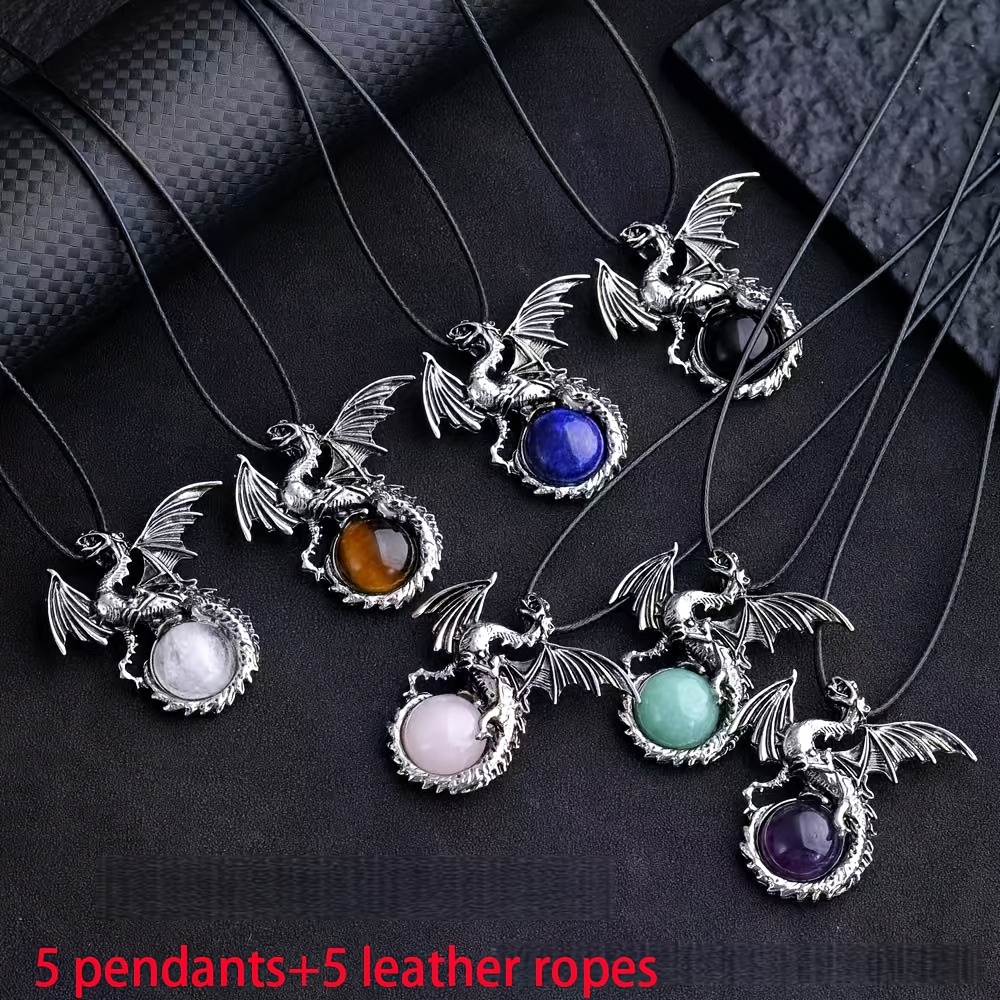 Image of 10pcs Set Natural Beautiful Double-winged Flying Dragon Pendant Necklace Jewelry Additions Gift Halloween And Christmas Birthday Gift (with Gift Bag) Suitable For Jewelry Making