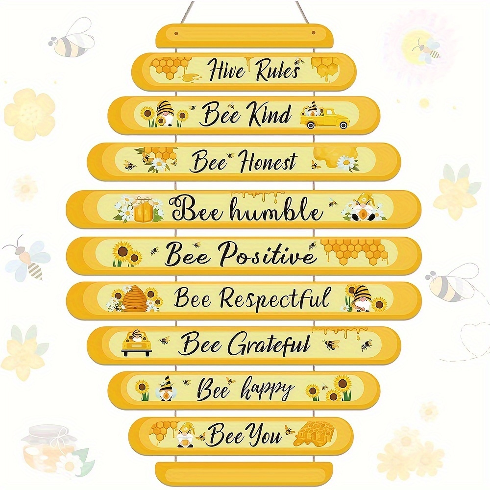 

1pc, Wooden Wall Decor Set, Rustic Sunflower Motif, Inspirational Hive Rules, Modern 2d Honeycomb Design, Wood Hangings For Home Decor, Vivid Bee & Flower Patterns