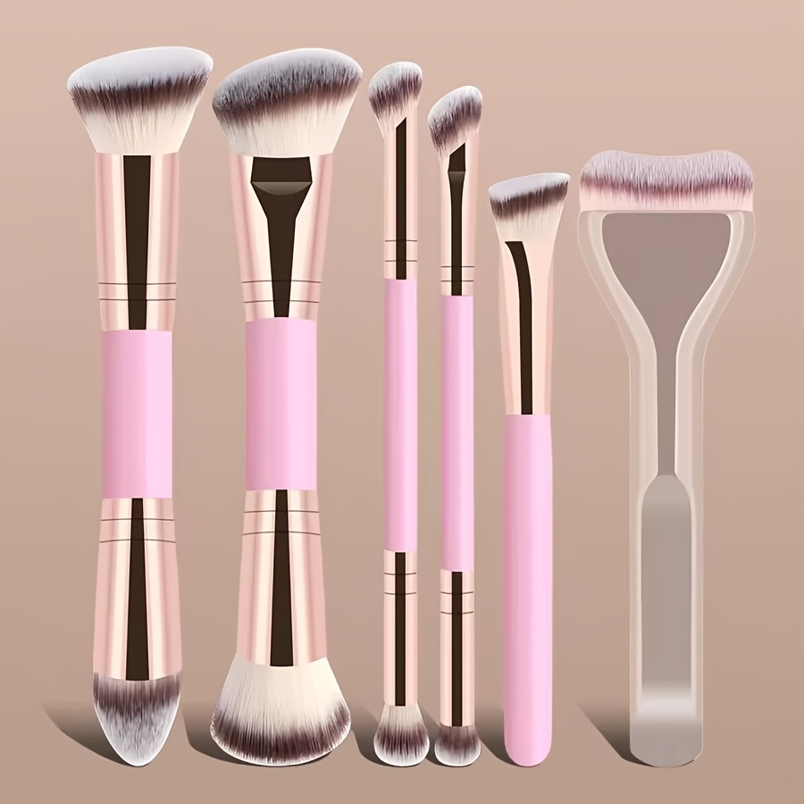 Dual-Ended Makeup Brush Set, 6pcs Foundation, Concealer and Contour Brushes