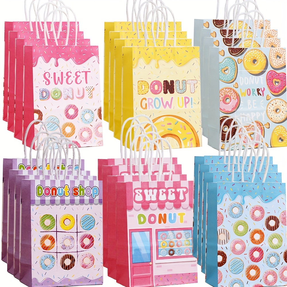 

24pcs Donut Party Favors Bags, Gift Bags With Handles Sweet Birthday Party Decorations