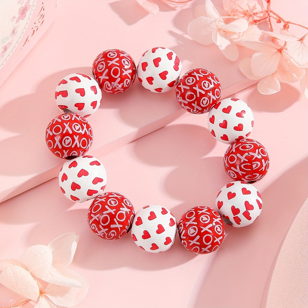 Valentine's Gift Heart Beaded Elastic Bracelet Women's Jewelry
