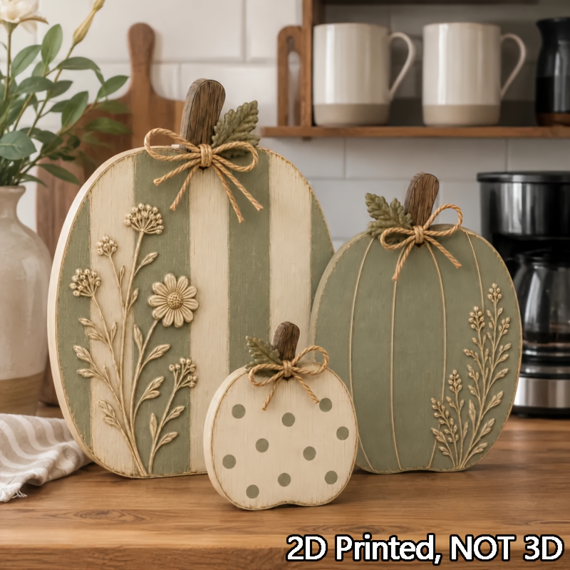 TEMU 2d Flat, 2d Printed Wood Pumpkin Trio Decor, Fall Decor, Entryway Table Shelf, Farmhouse Boho Wood, Autumn Tthanksgiving Centerpiece, 2d Flat