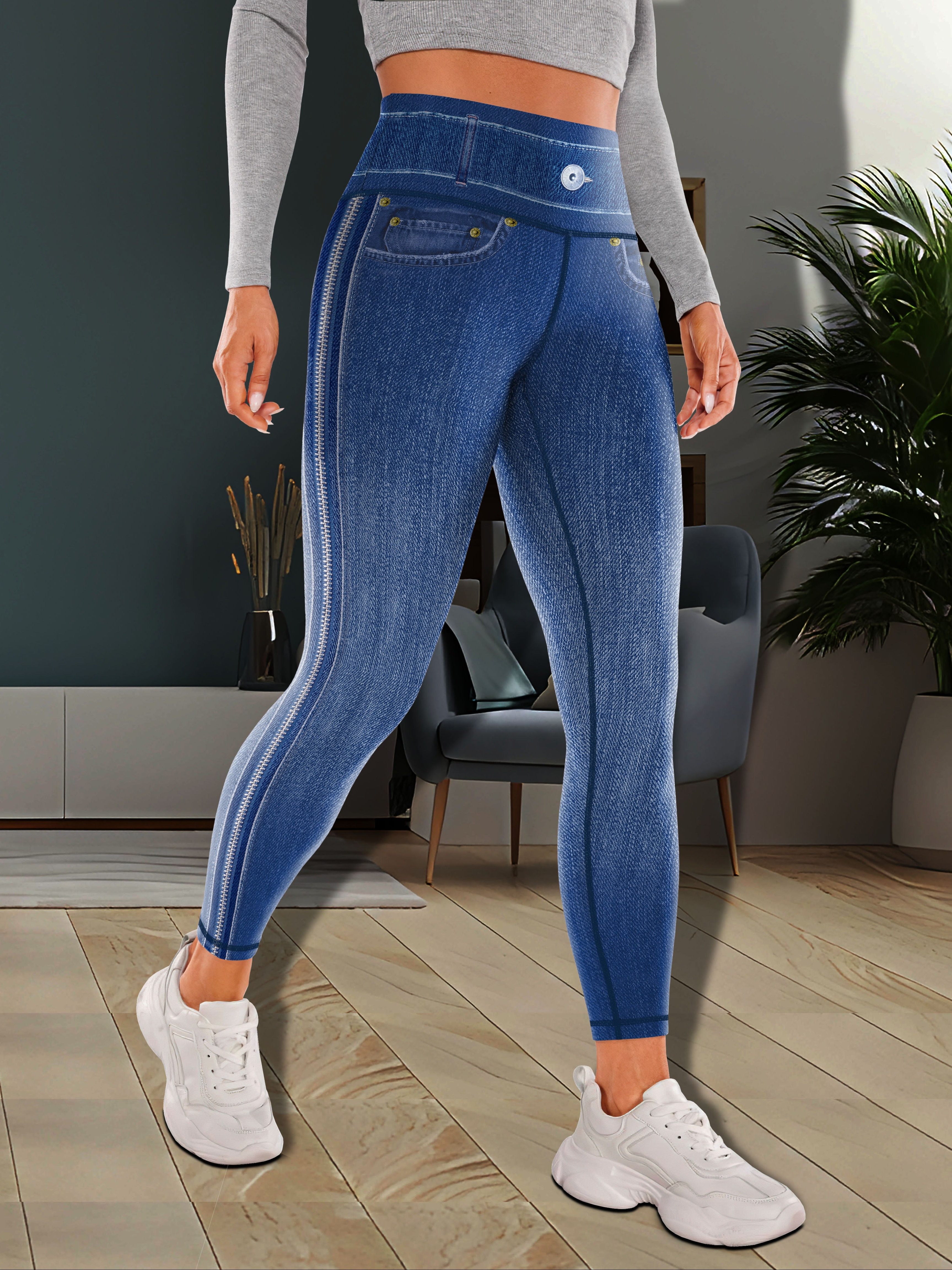 Womens Leggings Yoga Pants Pack Thermal Fashion Plaid Print Imitation Denim  Tights Hiking Pant Outfits Hip Plus : : Clothing, Shoes 