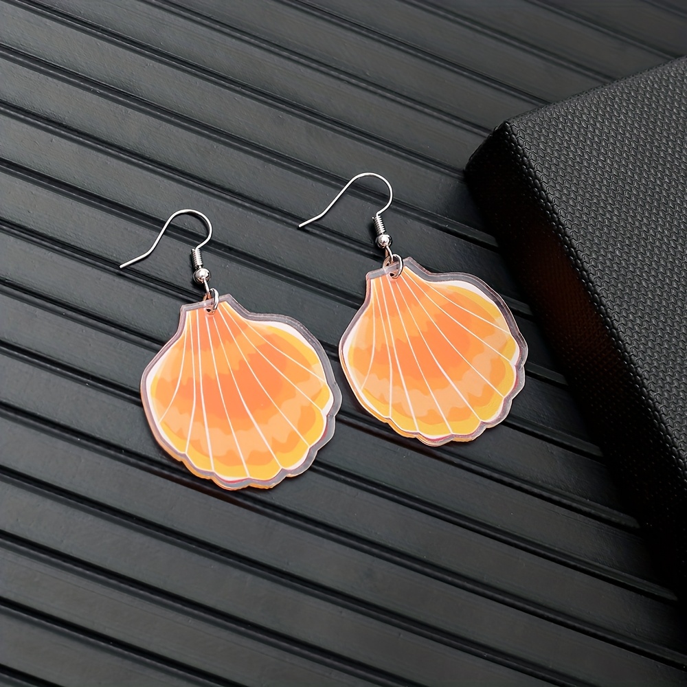 Women's Acrylic Orange Shell Dangle Earrings