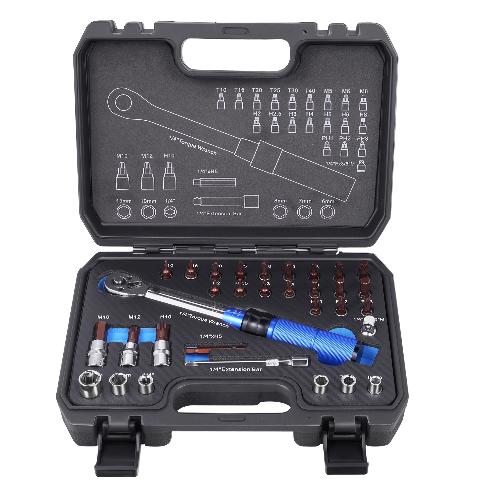 32pcs Torque Wrench Kit - Constructed From Lightweight Aluminum Alloy. Includes A Plastic Storage Case. Ideal For Maintaining Bicycles And