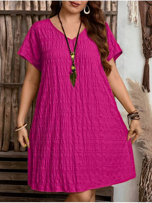 plus size middle eastern plus size single piece v neck solid color fashionable european and american ethnic style loose fitting short sleeve dress