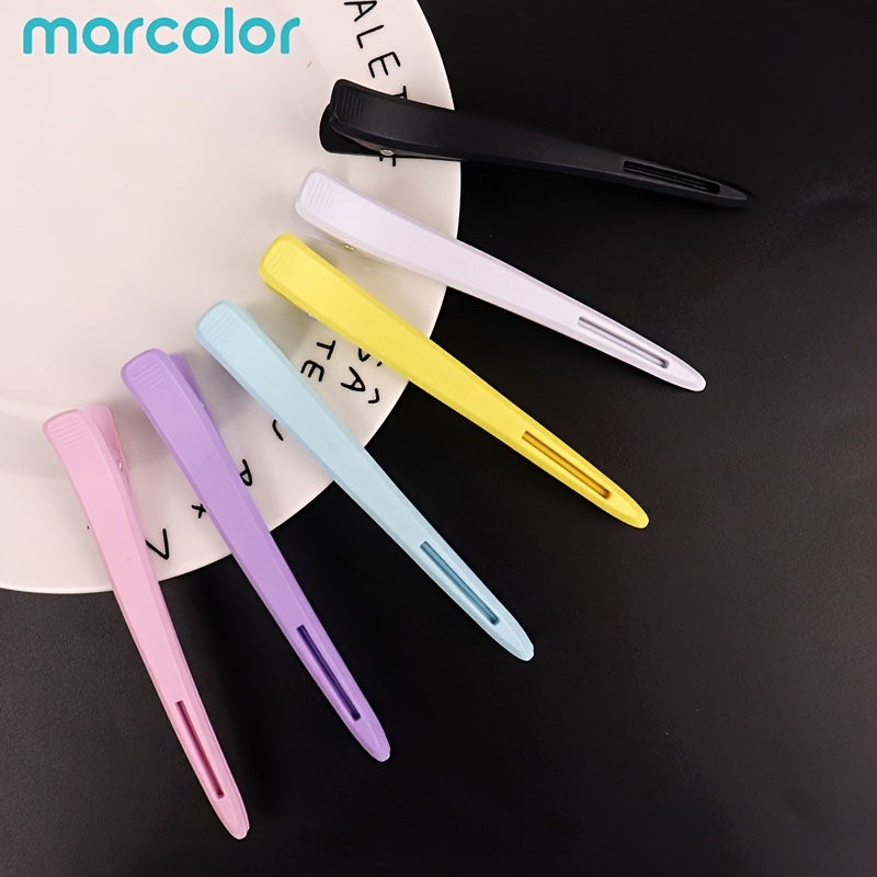 TEMU Marcolor 6-color Hollowed Out Long Crocodile Hair Clips, Durable Plastic Bangs Holders, Suitable For Haircutting, Dyeing And Makeup, Hair