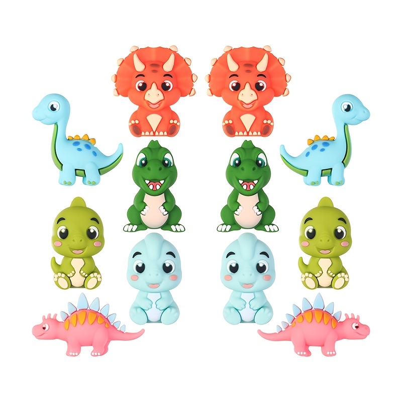 E-shop 12 Stück Niedliche 3D-Dinosaurier-Silikonperlen – Silikon-Fokusperlen, Modedesign, Perlen für Schmuckherstellung, für DIY-Armbänder, Lanyards,