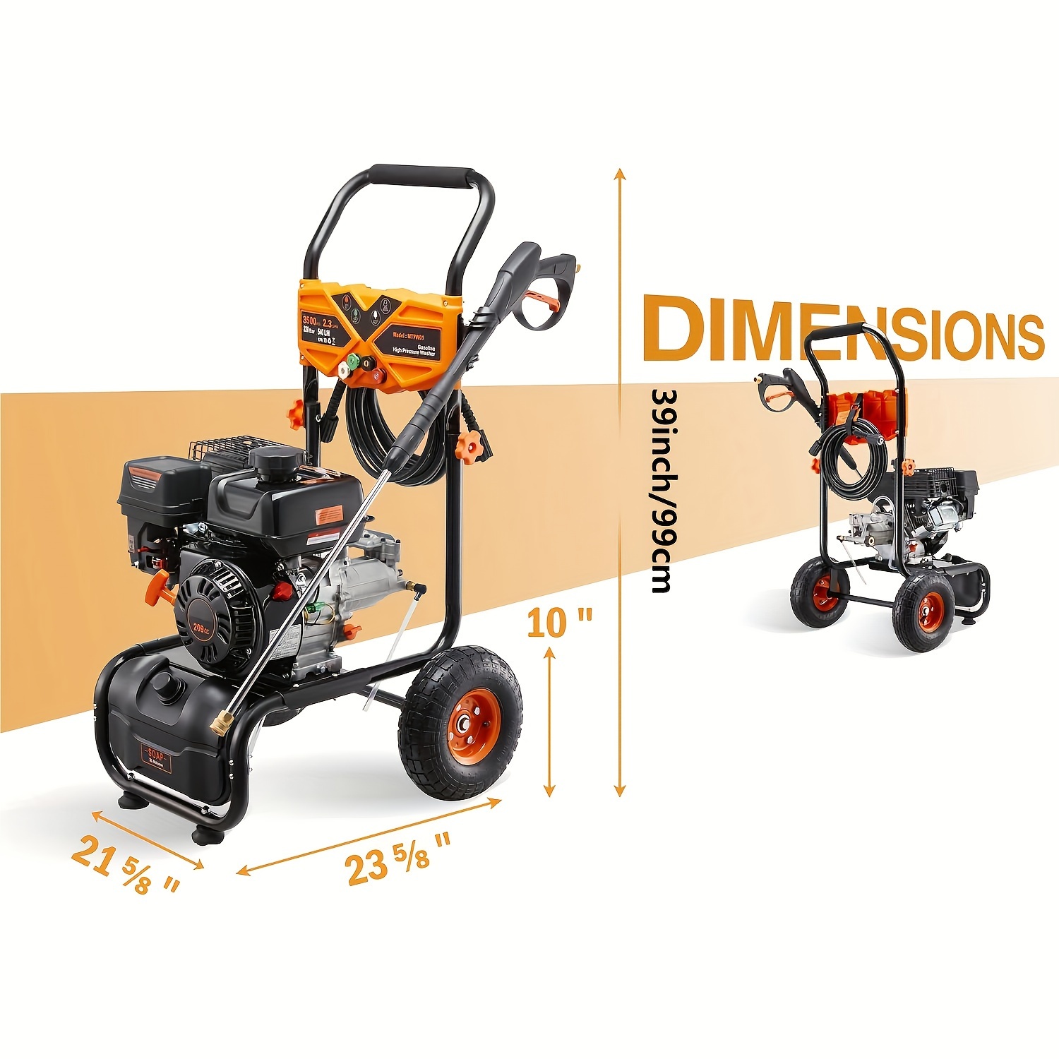 

Gas Pressure Washer, 3500psi 2.3gpm Gas Powered High Pressure Washer Clean Machine With Ohv 209cc Engine, 4 Adjustable Nozzles, 25 Ft Hose For Cleaning Walls, Terraces, Vehicles, Gardens