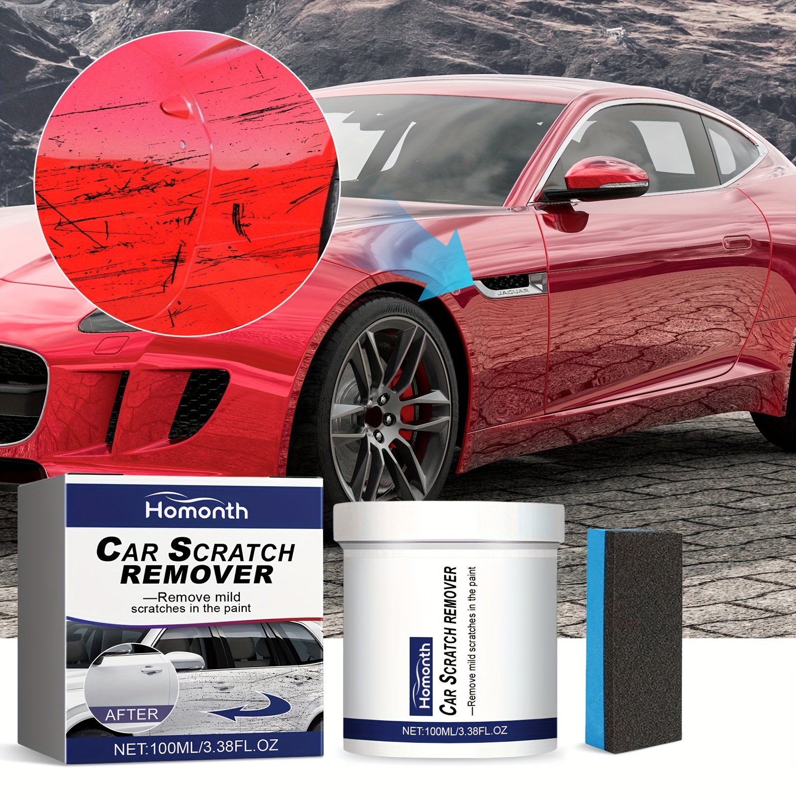 

Homonth Car Scratch Remover Kit - Universal Auto Paint Scratch Repair Polish & Wax Set With Sponge, Deep Scratch Removal For All Car Paint Surfaces