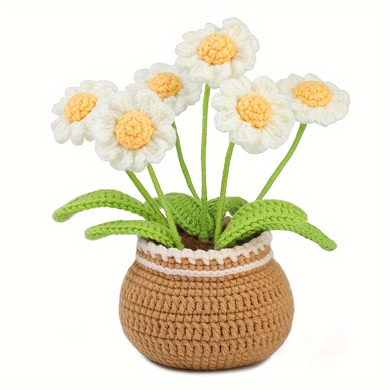 

Diy Crochet Kit For Adults Beginners - Potted Daisy Flower Crochet Craft Set With Yarn, Hooks, Wire, Fiber Fill & Instructions - Creative Crocheting & Knitting Kit