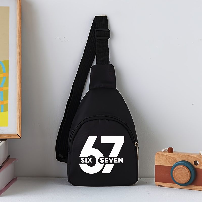TEMU 67 Number Print Sports Chest Bag, Lightweight Casual Single Shoulder Crossbody Bag, Wear-resistant And Practical Front Small Backpack, Suitable