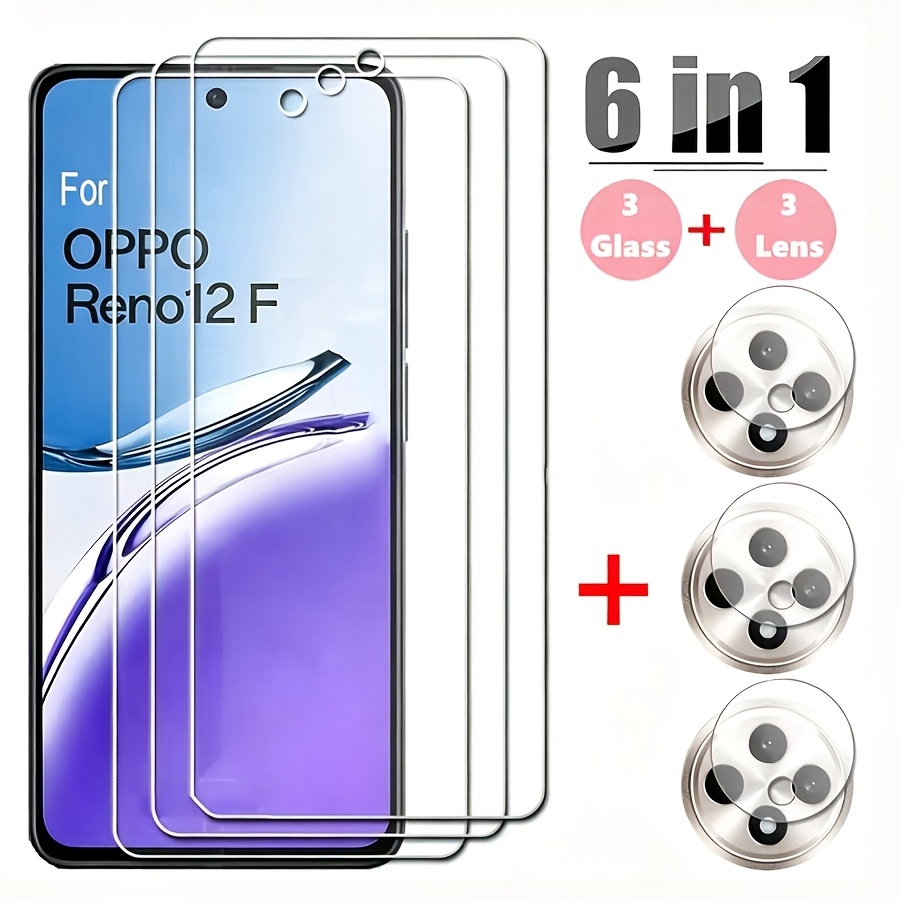 TEMU 6IN1 3 stuks Helder Gehard Glas en 3 stuks Camera Lens Film voor Oppo Reno 12F 12 F Screen Protector Film Glas
