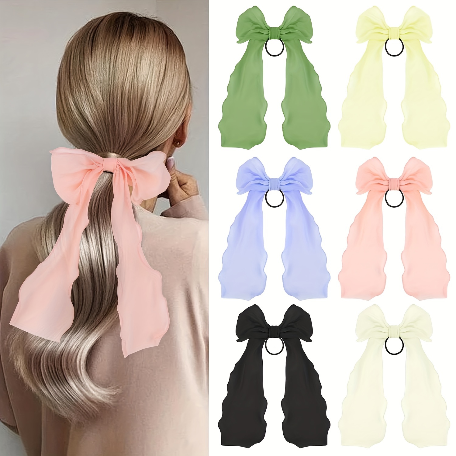 

6 Pcs Bow Hair Ties Ribbons Scrunchies Hair Bows For Women Silk Hair Scarf Scrunchies Satin Bow Chiffon Bowknot Scarf Scrunchie Hair Clips Bowknot Knotted Accessories