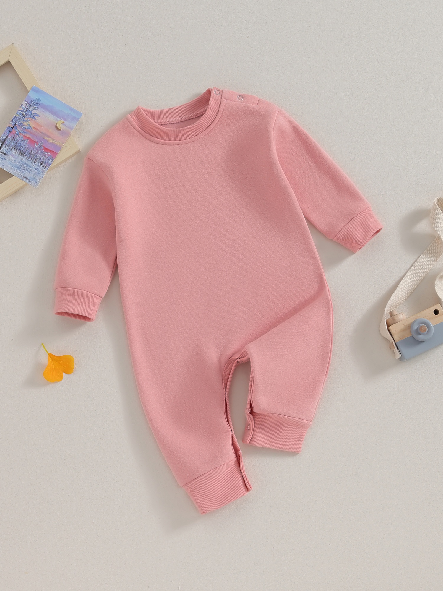 Toddler Baby Sweatshirt Romper Solid Color Fleece Long Sleeve