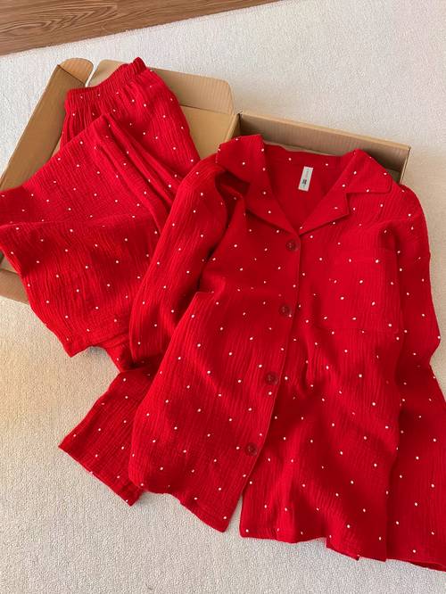 in stock high minimalist star patterned womens pajama set new long sleeve long pants style homewear casual loose cardigan 2pcs set korean style lapel pajamas