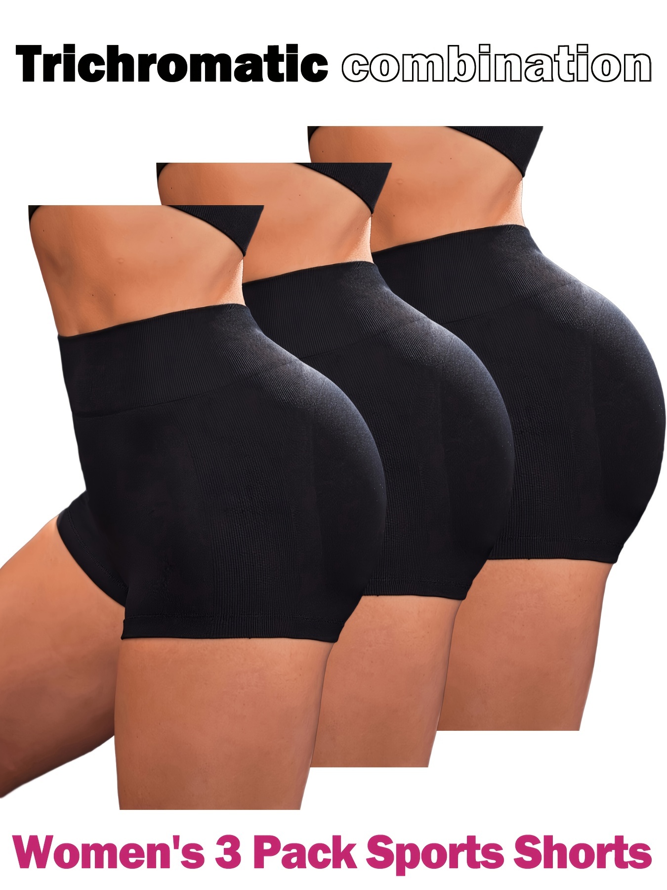 Women's Ultra-Soft Stretchy Fitness Yoga Shorts with Stripes (3-Pack) 