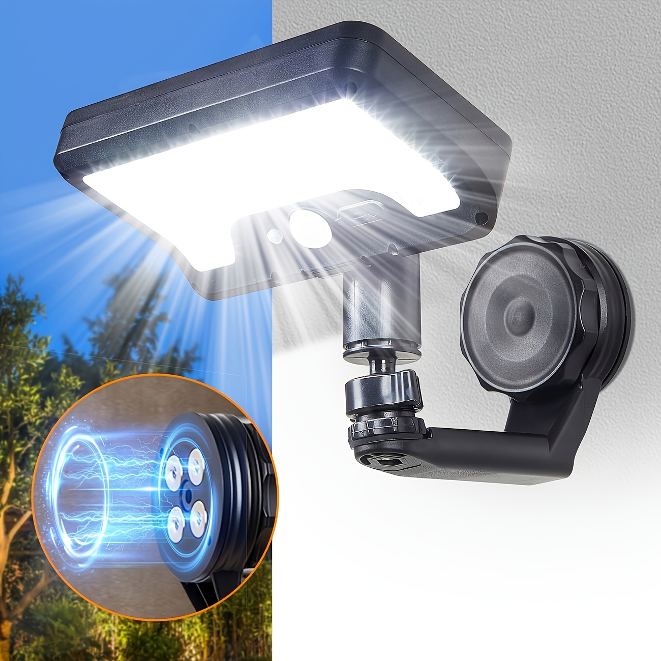TEMU Lampe Solaire Extérieure Magnétique, Lampe Extérieure à Détecteur de Mouvement avec Base Magnétique Puissante, Lampe Solaire de Sécurité pour ,