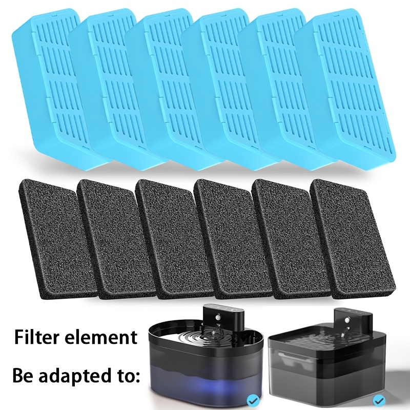 

6pcs Filtres de Distributeur d'Eau pour Chat en Charbon Actif Bleu & Noir - Adaptables, Non-Électriques, avec Mousse Éponge pour une Filtration Améliorée, Idéaux pour Fontaines pour Animaux Fil