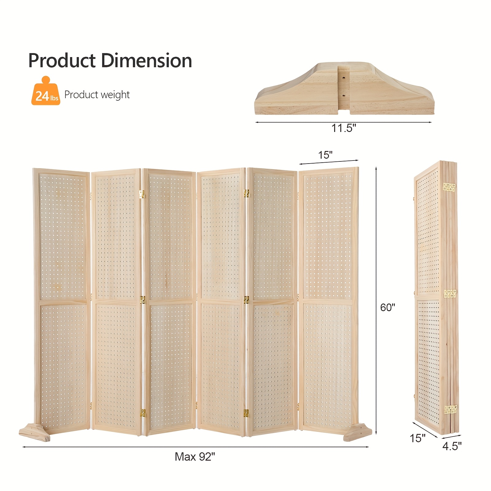 TEMU Heavy-duty Freestaggng Pegboard Room Divider - Folding Privacy Screen Partition With Sturdy Feet, Natural - For Home, Office, Retail Displays,